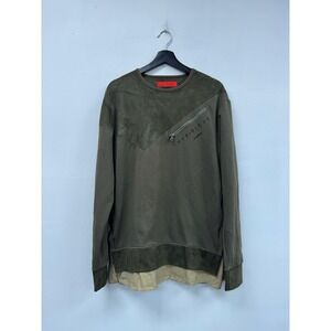 VIE+RICHE Sweatshirt Mens Large Green Layered Hem Zip Pocket Pullover Crewneck